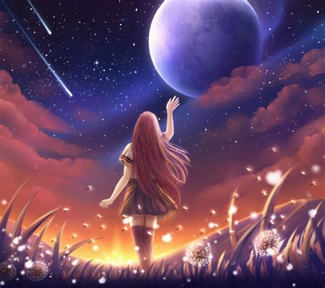 Anime Girl Night Sky Wallpaper