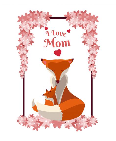 Happy Mothers Day Fox Cartoon Vector Premium Download