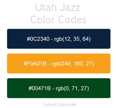 Utah Jazz Colors Hex And Rgb Color Codes