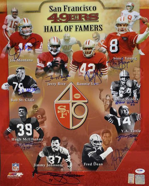 San Francisco 49ers Hall Of Fame Autographed 16×20 Photo 10 Sigs Psa