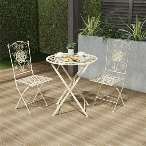 Lavish Home Antique White Folding Bistro Set 3pc Table And Chairs