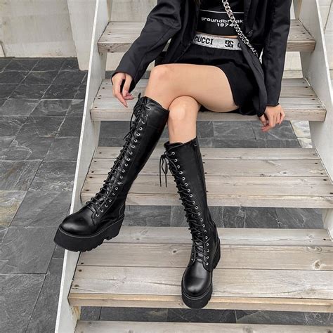 black chunky super high platform boots gothic punk cosplay etsy
