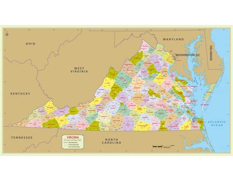 Buy Virginia Zip Code Map With Counties Online