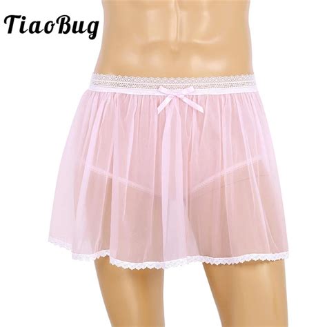 Tiaobug Men Adult Sissy Panties Lingerie Elastic Lace Waist See Through