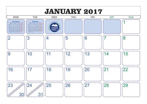 January 2017 Calendar Printable Printable Calendar Template 2020 2021
