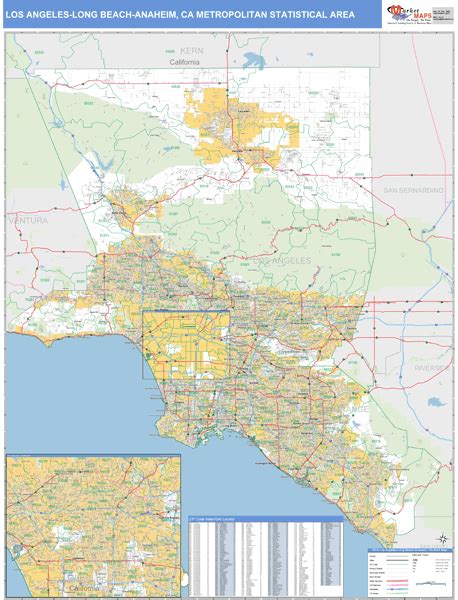 Los Angeles Long Beach Anaheim Ca Metro Area Zip Code Wall Map Basic