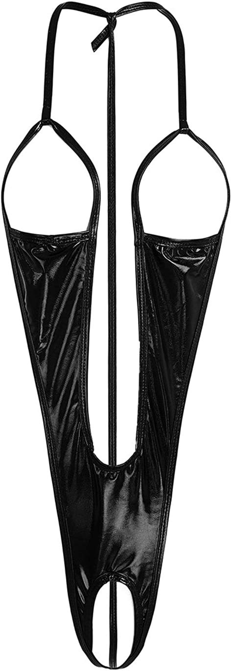 Iiniim Womens Shiny Metallic Leather Slingshot Mini Bikini Thongs