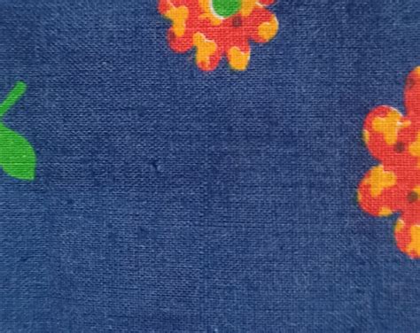 Vintage Blue Red Floral Linen Fabric Etsy