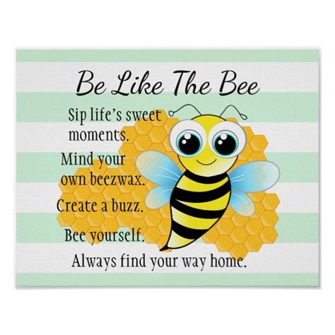 Be Like The Bee Quote Poster Bees Bee Kids Stripes Quote Bees