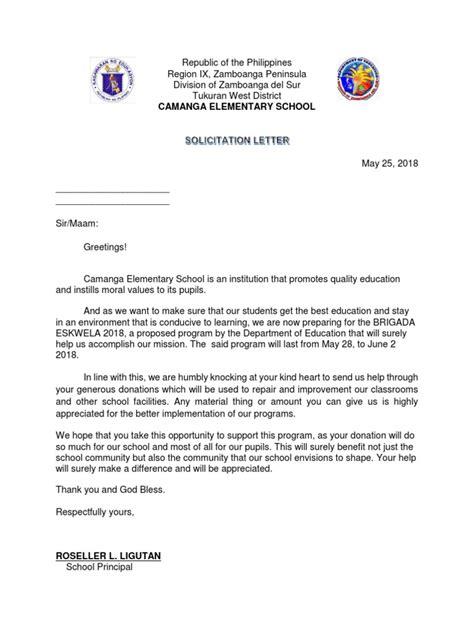 Brigada Eskwela Solicitation Letter