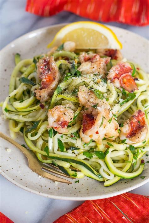 Add the olive oil to the skillet with the shrimp. Lobster Scampi Zucchini Noodles Recipe | Le Petit Eats