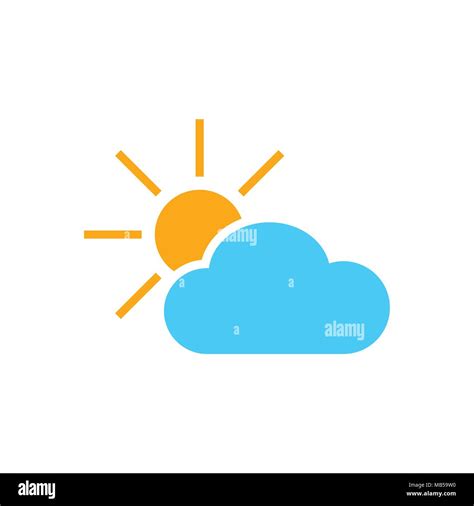 Weather Forecast Icon In Flat Style Sun With Clouds Illustration On
