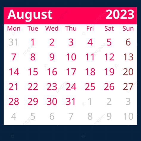 Simple Table Style Pink August 2023 Calendar August 2023 Calendar