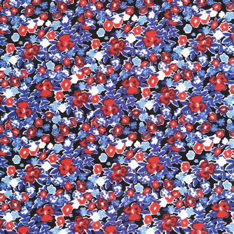 Shason Textile 3 Yards Cut Poly Knit Ditsy Floral Print Red Blue