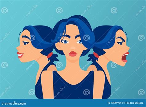 Vector Of A Woman With Mood Swings Bipolar Disorder Expressing Anger