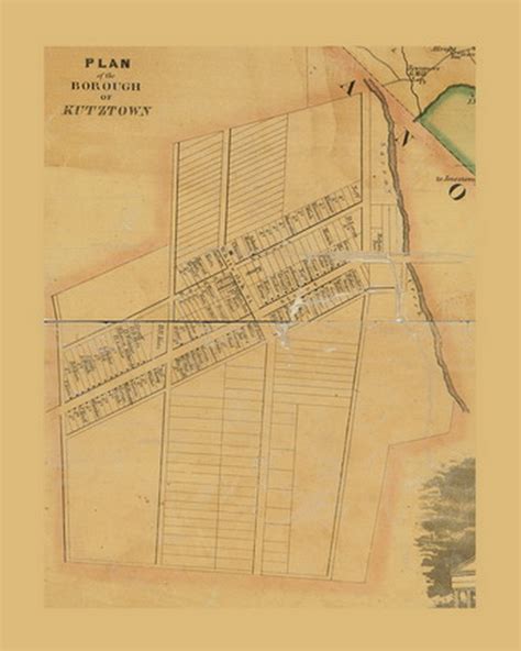 Kutztown Borough Pennsylvania 1854 Old Town Map Custom Print Berks