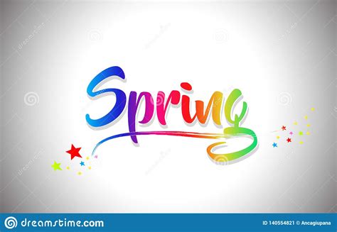 Spring Handwritten Word Text With Rainbow Colors And Vibrant Swoosh