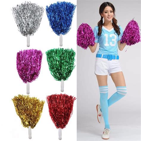 2pcs Metallic Cheerleader Dance Party Dress Pom Poms Cheerleading Souvenir Pom Sports