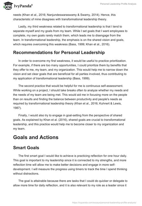 Personal Leadership Profile Analysis Words Coursework Example