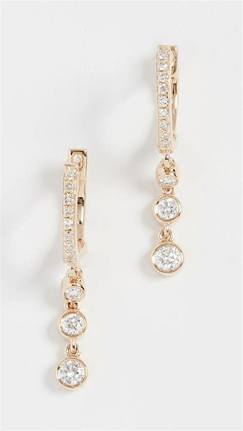Ef Collection 14k Diamond Huggie Earrings With 3 Bezel Drop Huggies