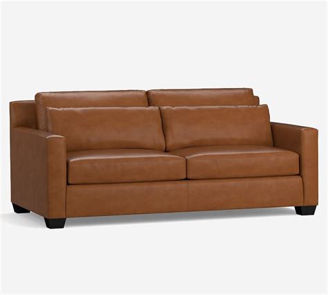 York Square Arm Leather Deep Seat Grand Sofa 2 Seater Polyester