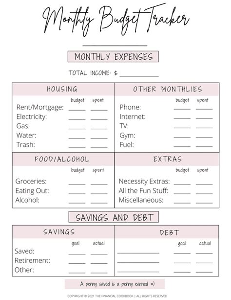 Free Monthly Expense Tracker Printable