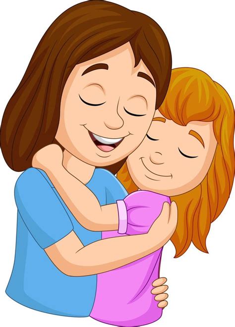 Madre Feliz De Dibujos Animados Abrazando A Su Hija 8389988 Vector En