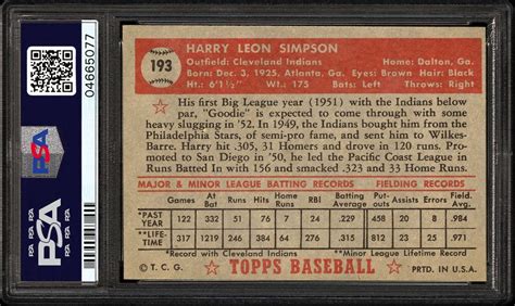 1952 Topps Harry Simpson Psa Cardfacts