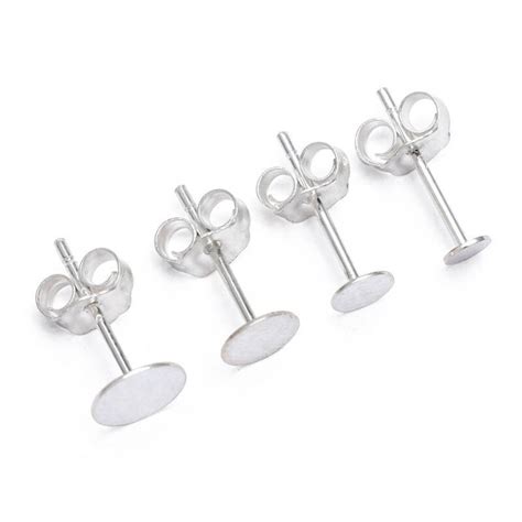 4pcs 925 Sterling Silver Earrings Settings Blank Round Base Cabochon