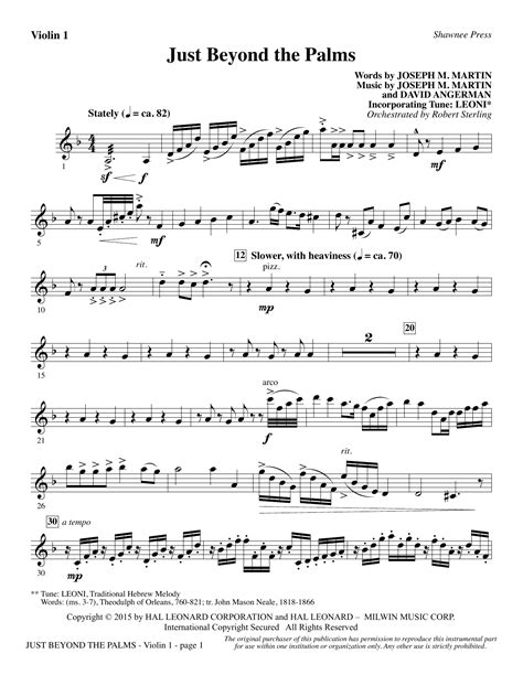 Just Beyond The Palms Violin 1 Sheet Music Joseph M Martin Choir