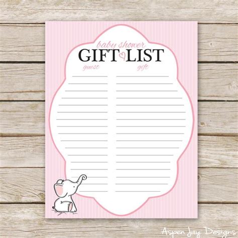 With these great games, your shower guests will feel relaxed and happy to be. Pink Elephant Baby Shower Gift List Printable Download