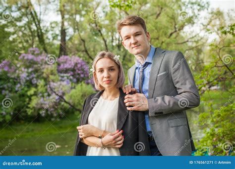 Portrait Of Beautiful Girl And Boy Together Outdoor Stock Image Image