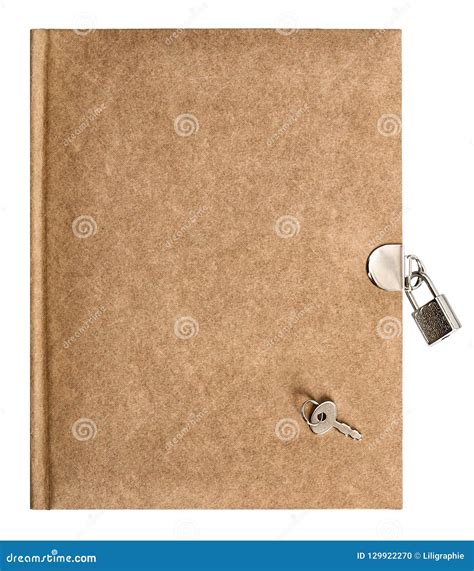 Book Lock Key Isolated White Background Recycled Paper Stock Photo