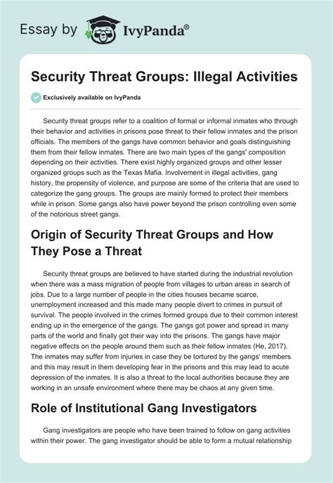 Security Threat Groups Illegal Activities 400 Words Essay Example