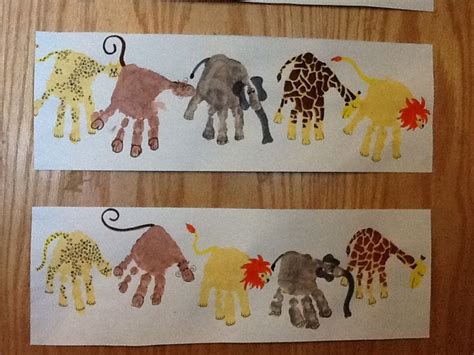 Cheetah Monkey Lion Elephant And Giraffe Handprint Craft Infant