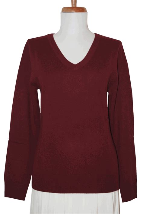 Cashmere Sweater Womens Pure Cashmere Sweaters V Neck Burgundy