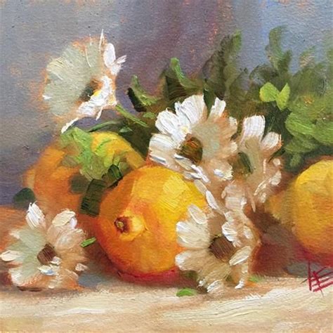 Daily Paintworks Lemons And Daisies Original Fine Art For Sale