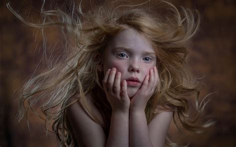 Cute Little Girl Freckles Portrait Hair Flying Wallpaper Cute