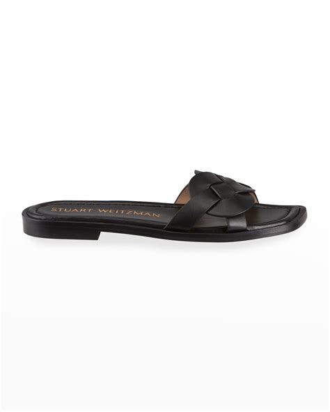Stuart Weitzman Sierra Woven Leather Flat Sandals Neiman Marcus