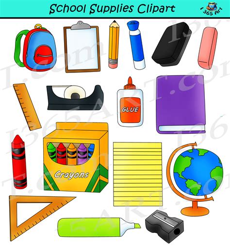 School Supplies Clipart Back To School Commercial Graphics