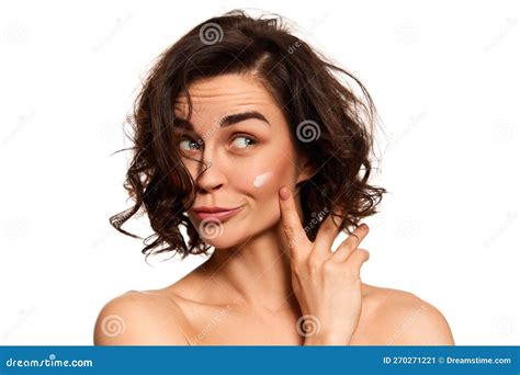 Young Beautiful Woman Taking Care After Face Skin Doing Anti Aging Procedures With Special