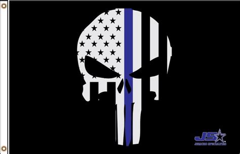 Punisher Skull Blue Line Flag 3 X 5 Or 2 X 3