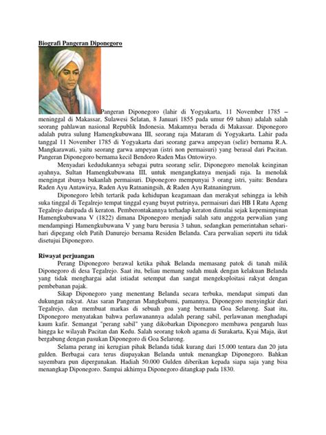 Sejarah perjuangan dan biografi pangeran diponegoro. Teks Biografi Pangeran Diponegoro Beserta Strukturnya ...