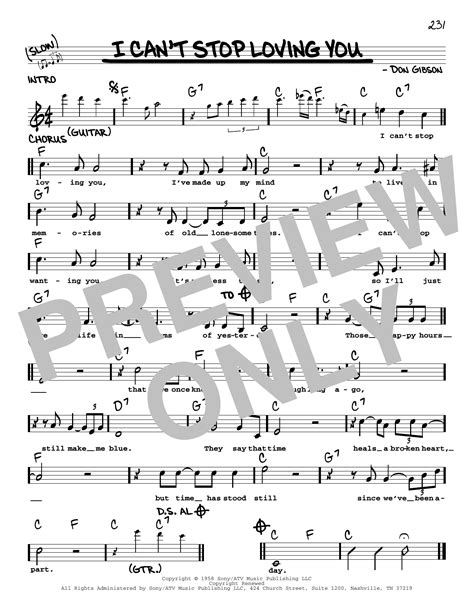 I Can T Stop Loving You Sheet Music Don Gibson Real Book Melody Lyrics And Chords