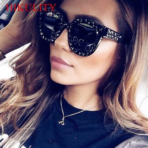 Black Full Star Diamond Cat Eye Sunglasses Women Men Luxury Brand