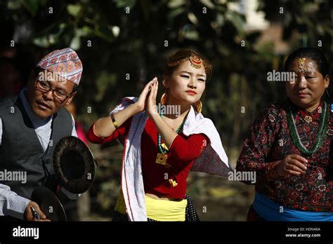 lalitpur nepal 13th dec 2016 nepalese people from kirat community perform sakela dance