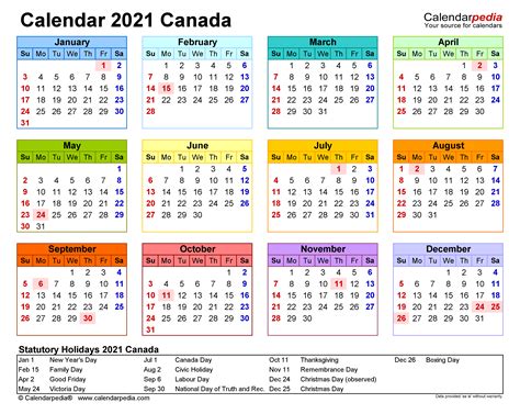 Calendar For 2021 With Canadian Holidays 2021 Calendar