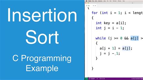 insertion sort c programming example youtube