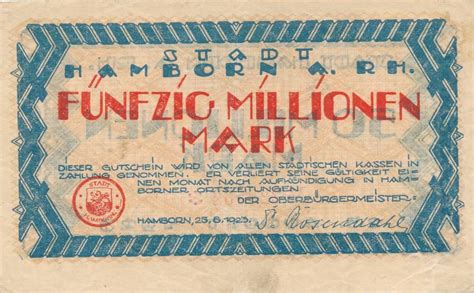 Hamborn 50 Millionen Mark 1923 Gutschein Der Städtkassen Nr220062