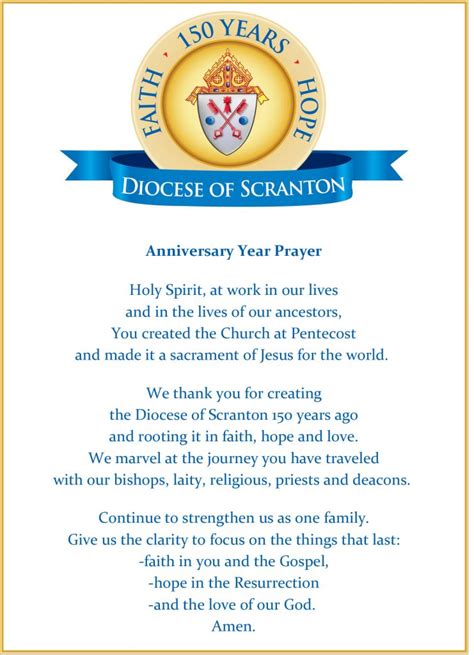 Anniversary Year Prayer Diocese Of Scranton